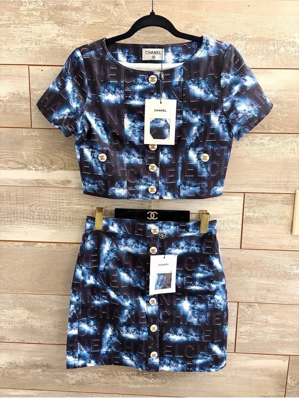 CC Graphic Cropped Logo Button Jacket w/ matching skirt set